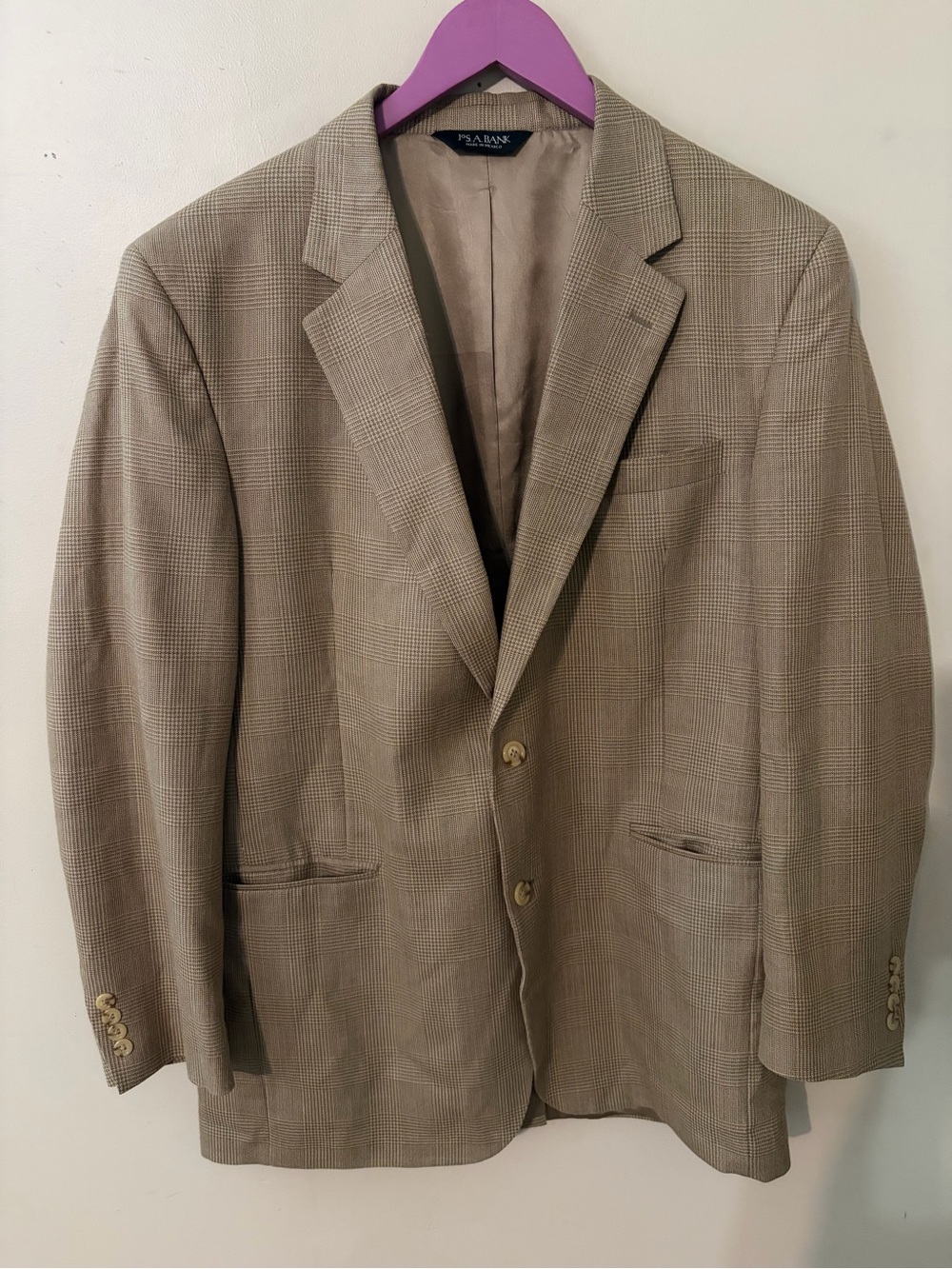 Jos. A. Bank Beige Glen Plaid Sport Coat 43L